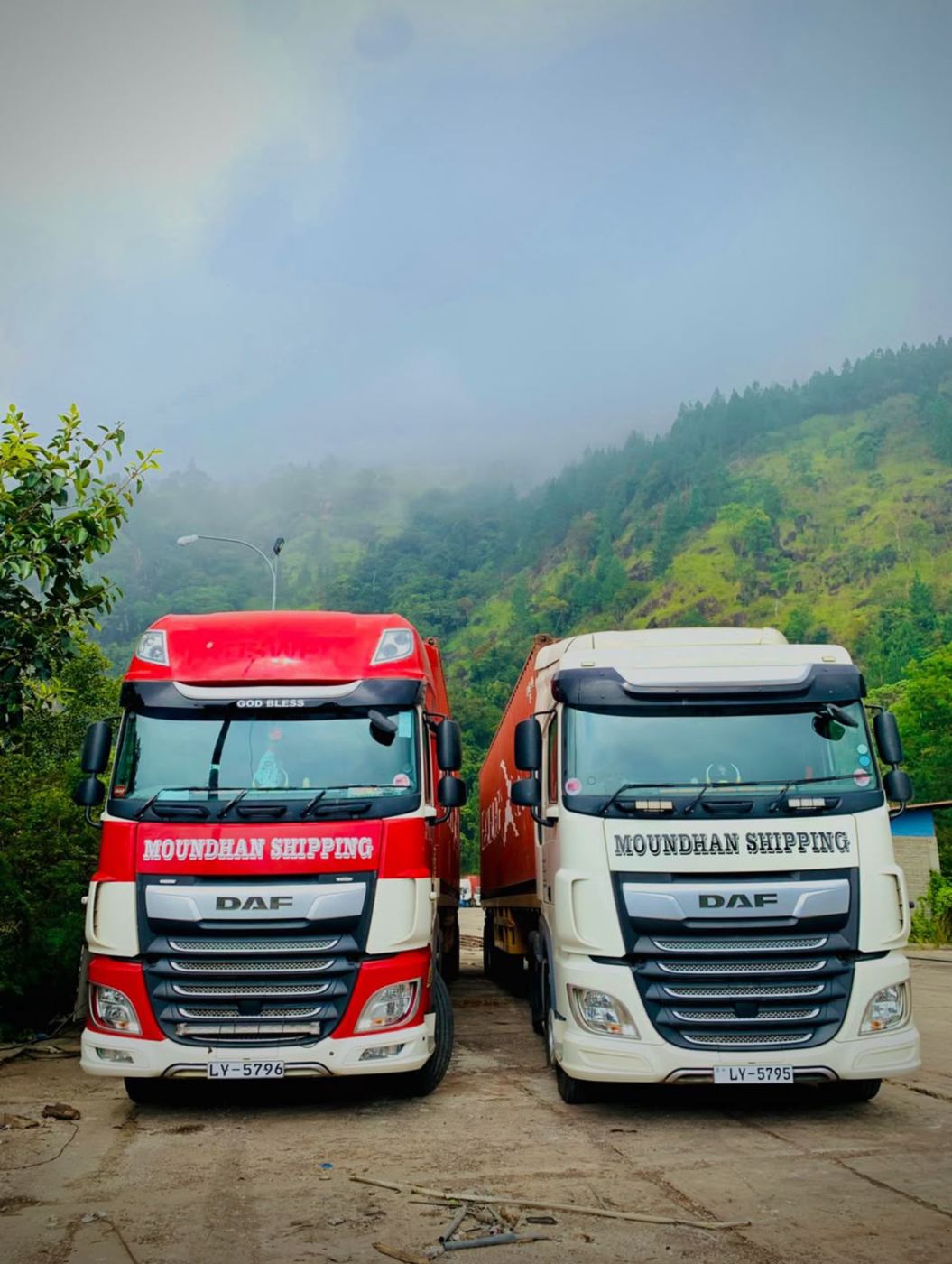 Moundhan Shipping prime movers hauling 40ft containers in the hill country